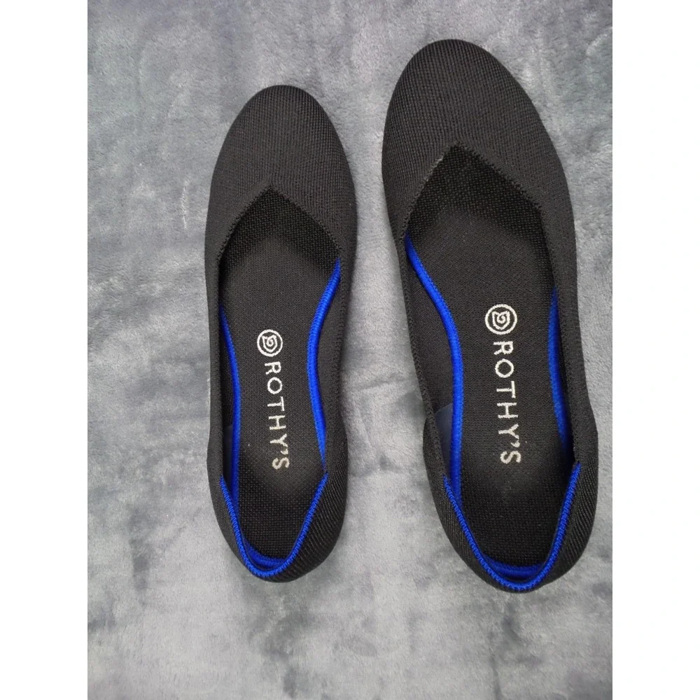 Rothys The Flat Shoes Womens Size 9.5 Black Slip-On Classic Flats Knit Round Toe